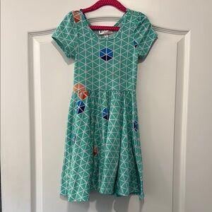 Geometric Patterned Kids Dress - Teal and Multicolor